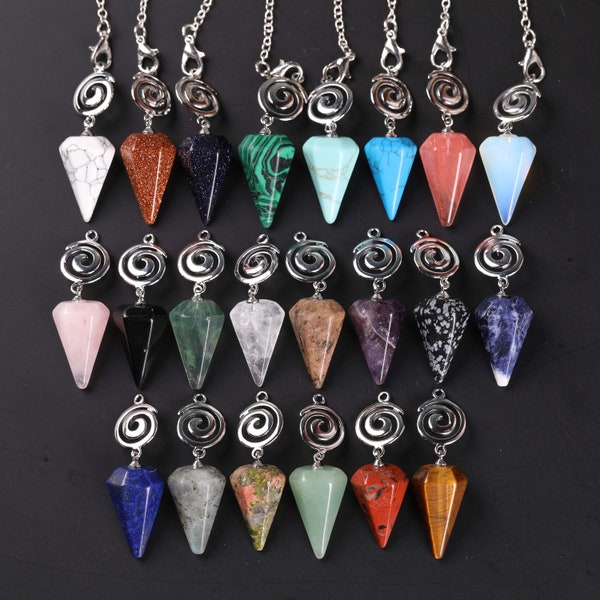 Natural crystal Gemstone Point Silver Pendulum,Conical pendulum,Dowsing Crystal,Dowser,Scrying ,Reiki,Chakra,Healing crystal,Crystal gift .