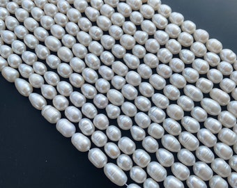 9-10mm Irregular Ellipse Rice Beads Cultured Fresh Weater pearl,Fresh Water Pearls Jewelry, Bridesmaid Party Gift,Strand Wholesale Supplier