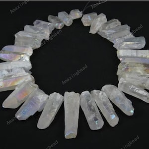 Stora Mystic Titan White Quartz Crystal Points Hängsmycken Pärlor, Toppborrade Grova Klara Quartz Stick Ädelstenshängsmycken Hantverksmaterial
