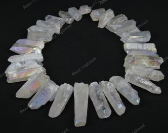 Large Size Mystic Titanium White Quartz Crystal Points Pendants Beads,Top Drilled Rough Clear Quartz Stick Gemstone pendants Craft Supplies