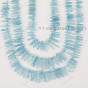 Natural Aquamarine Top Drilled Tusk Spike Loose Beads Charms for Jewelry Making,Raw Gemstones Point Pendant DIY Necklace Supplies