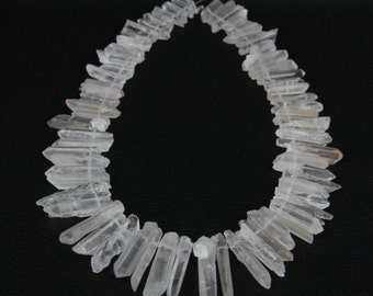A-grade of strand White Raw Clear Rock Quartz Crystal Points Beads,Top Drilled Rough Quartz Gemstone pendants Bead Craft Supplies