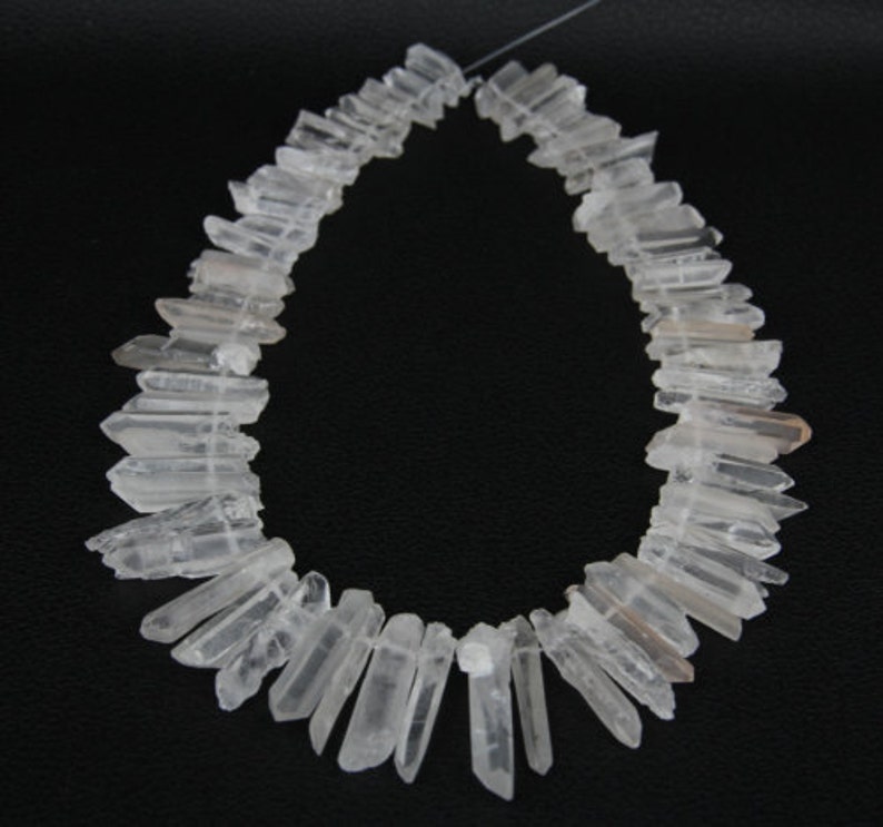 A-grade of strand White Raw Clear Rock Quartz Crystal Points Beads,Top Drilled Rough Quartz Gemstone pendants Bead Craft Supplies