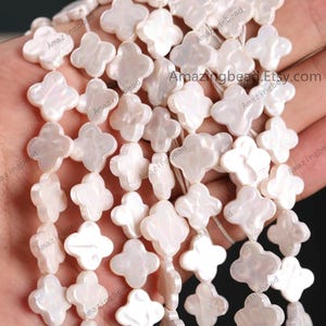 High luster quality Four Leaf Clover White Shell Pearl Beads ,Genuine pearl Charms,Center Drilled Pearls ,DIY pearl beads ,Flat pearl beads.