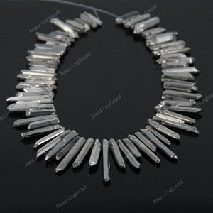 Crystal Quartz Points Beads - Silver Grey Titanium Palted - Natural Raw Quartz Druzy Spike -Top Drilled Beads for Jewelry Making