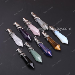 Boho Style Point Pendel Anhänger, Kristallpunkt Anhänger, facettierte Edelsteine Perlen Spike Punkte Anhänger, Retro Silber Anhänger Pendel Halskette.