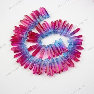Rough Blue Rose Red Crystal Quartz Point Beads Bulk,Top Drilled Colorful Sticks Beads Pendant Crown Making,Full Strand
