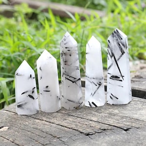 3.5-4.5inch Black Rutilated Quartz Crystal Tower,Point Obelisk Standing Point Meditation Tool,Healing Crystal Grid Supply Generator Decor