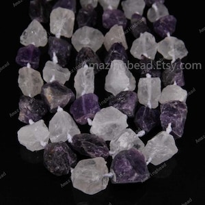 Rock Rough White Quartz,Amethyst Drilled Nugget Beads Pendants Jewelry,Natural Gemstones Raw Crystals Slab Craft Necklace Findings strand
