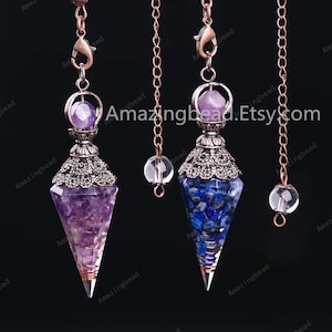 Lapis Lazuli Crystal Pendulum - Dowsing Healing Chips Beads inside Point Pendant Pendlum,Bronze,Silver Gold Chain