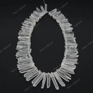 A-grade of Raw Rock Natural Quartz Crystal,Points Spike Beads,Top Drilled,Rough Quartz Gemstone Pendants Supplies,approx 78pcs/strand