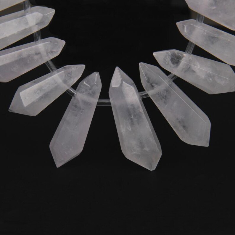 Raw White Quartz Necklace Crystal Beads Polished Graduated Quartz Point Pendant Boho Style Layering Beads Strands Necklace