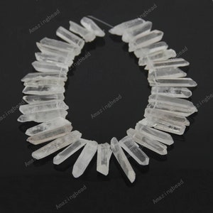 Long Natural Raw Clear Crystal Quartz Point Beads Pendant,Bigger Size Raw Gemstone Point Beads Strand Stone Jewelry Bulk Supplier