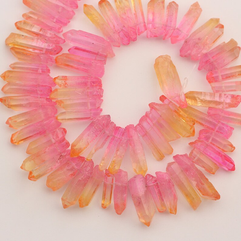 Pink Orange Crystal Quartz Points Beadstop Drilled Rough Etsy