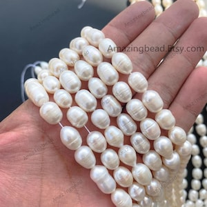 9-10mm Irregular Ellipse Rice Beads Cultured Fresh Weater pearl,Fresh Water Pearls Jewelry, Bridesmaid Party Gift,Strand Wholesale Supplier