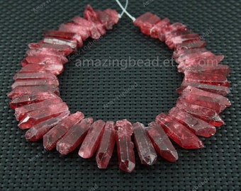 Dyed Red Quartz Top Drilled Stick Point Pendant strand,Natural Quartz Gemstones Crystal Spike Beads Charms DIY Hair Accessory,Crystal Crowns