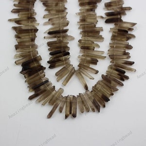 Full Strand,Natural Smoky Quartz Points Beads Jewelry,Drilled Rough Crystals Sticks Beads Necklace Crafts
