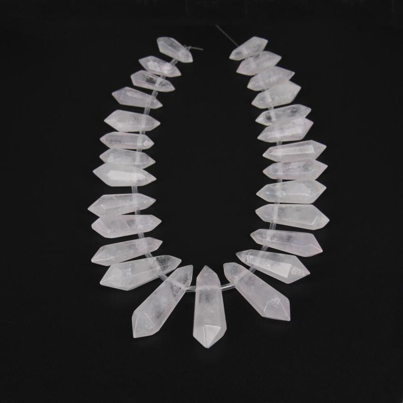 Raw White Quartz Necklace Crystal Beads Polished Graduated Quartz Point Pendant Boho Style Layering Beads Strands Necklace