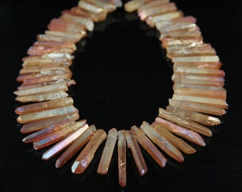 Approx 62pcs Strand,Mystic Titanium Champagne Raw Natural Quartz Crystal Points Pendants Beads