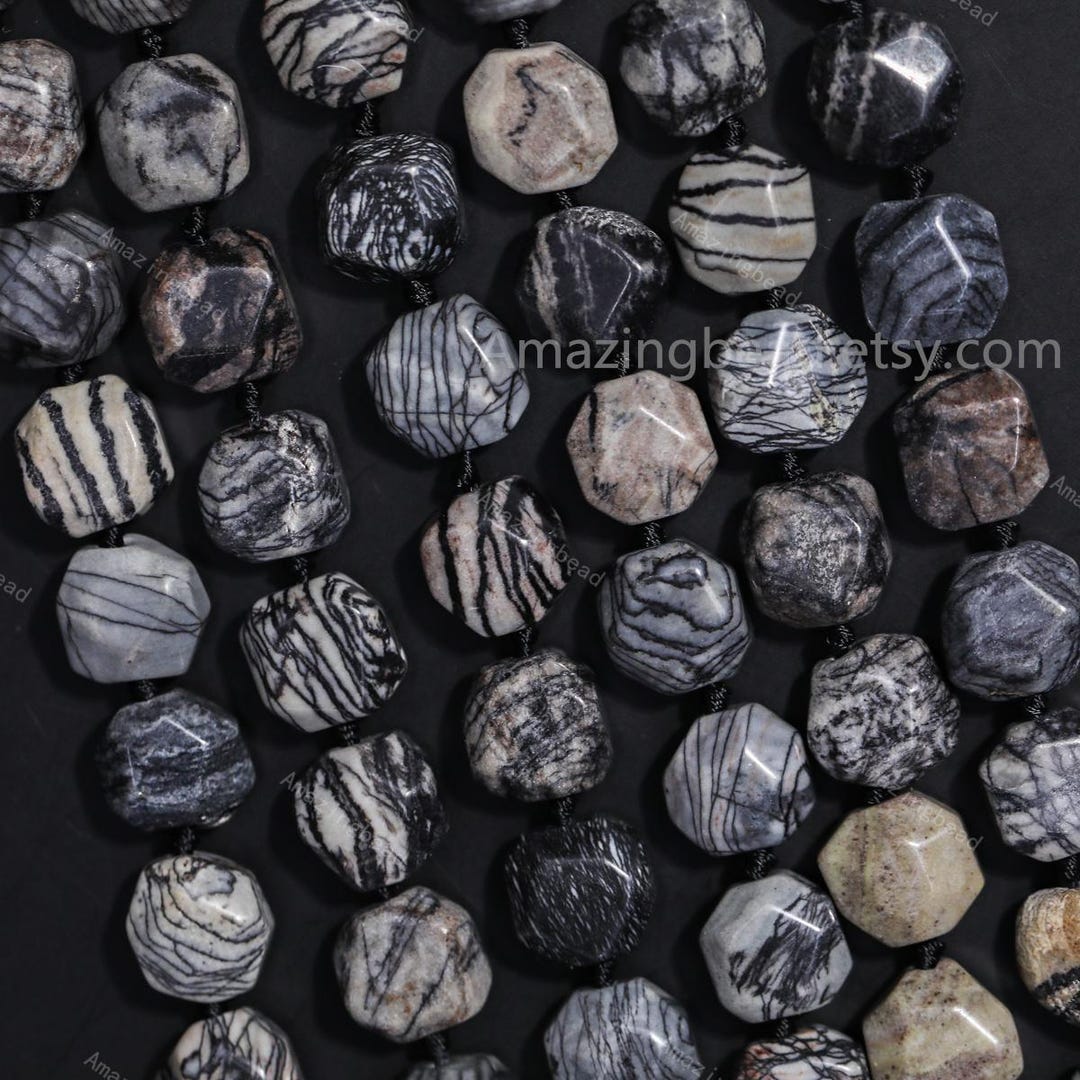Faceted Black Line Jasper Loose Beads, Genuine Black Line Jaspe