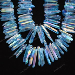 Full Strand,Titanium Blue Crystal Quartz Sticks Beads,Rough Graduated Points Beads for Pendant Necklace,Approx 15.5inches Strand