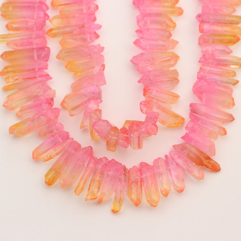Pink Orange Crystal Quartz Points Beadstop Drilled Rough Etsy