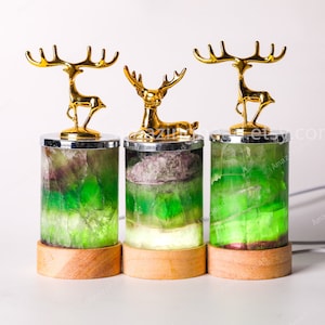 Rainbow Fluorite Light Decor Fashion Jewelry,Raw Fluorite Healing Crystal Lighting Decor,Deer Animal Charm Wedding Decor Lamp,Birthday Gifts