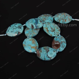 9PCS,Large Natural Blue Ocean Jasper Slab Oval Beads Necklace,Center Drilled,Raw Jasper Gemstone Thick Sliced Beads Pendant Jewelry Craft