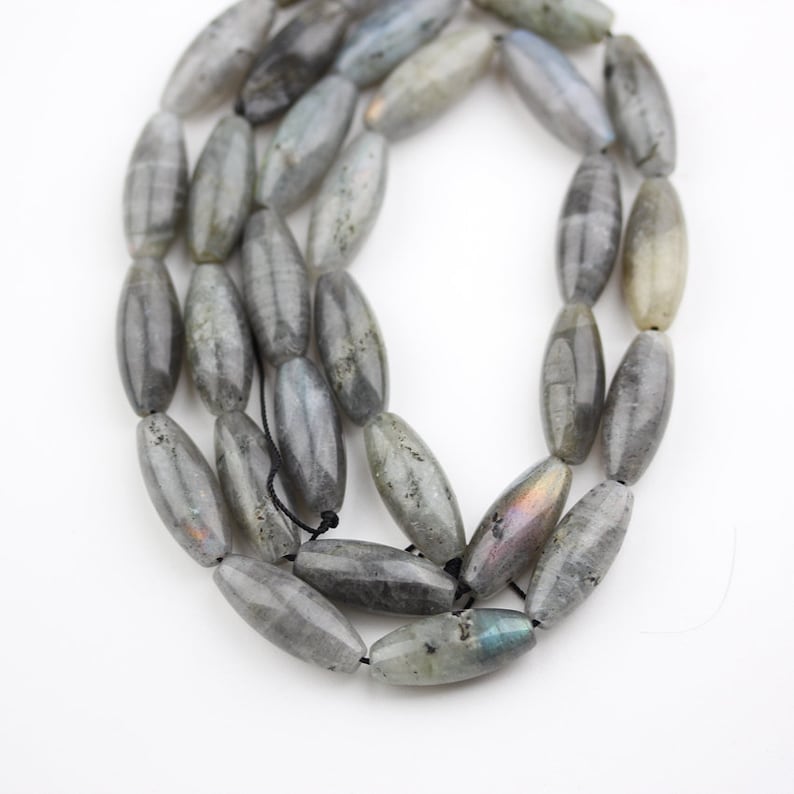 Smooth Natural Flash Labradorite Stones Beads,Middle Drilled Rice Shape Loose Beads for Earrings Pendants Making