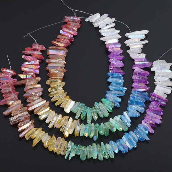 7 Color strand Stick Quartz Points Pendants,Natural Quartz Raw Crystals Graduated Tusk Spike Loose Beads Charms Briolettes Necklace Jewelry