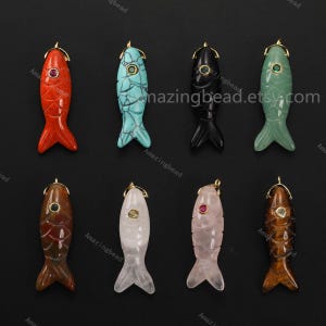 Stone carved fish charm - Etsy 日本