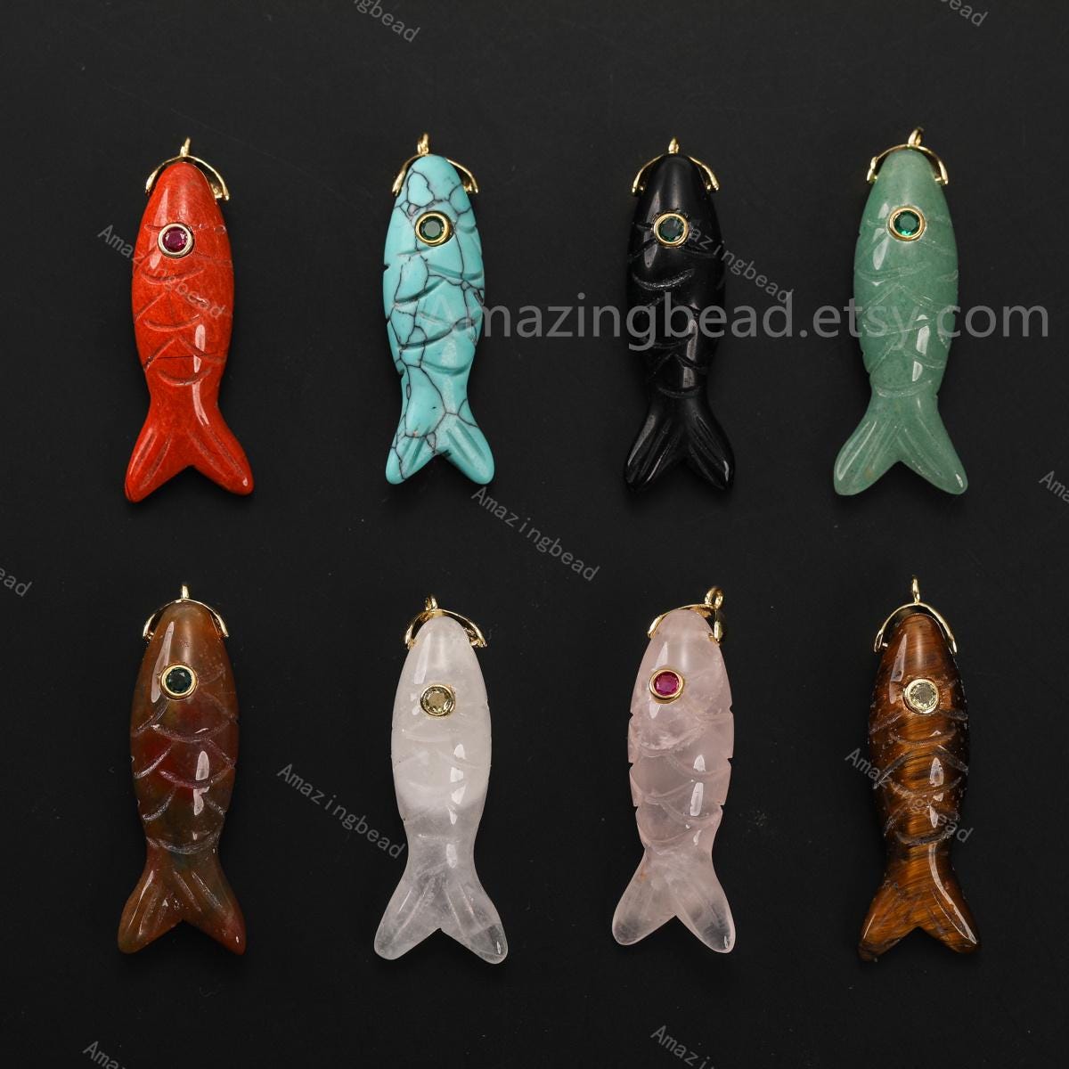 Stone carved fish charm - Etsy 日本