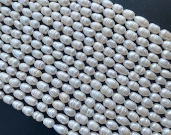 8-9mm Irregular Ellipse Rice Beads Cultured Fresh Weater pearl,Fresh Water Pearls Jewelry, Bridesmaid Party Gift,Strand Wholesale Supplier