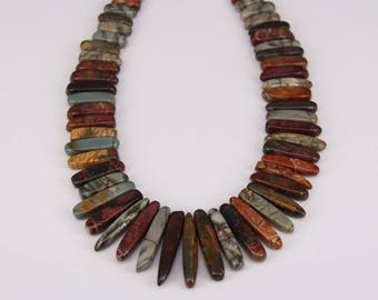Approx 60pcs,Natural Picasso Stone Smooth Double Points Shape Beads Pendant,Graduated Raw Jasper Drop Sticks Briolette Beads Necklace Craft