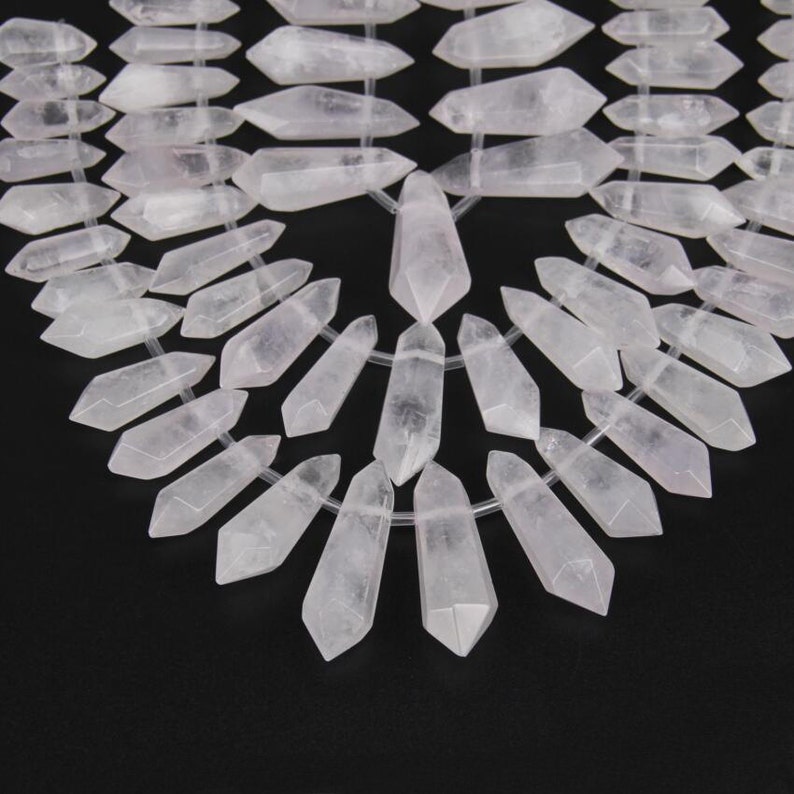 Raw White Quartz Necklace Crystal Beads Polished Graduated Quartz Point Pendant Boho Style Layering Beads Strands Necklace