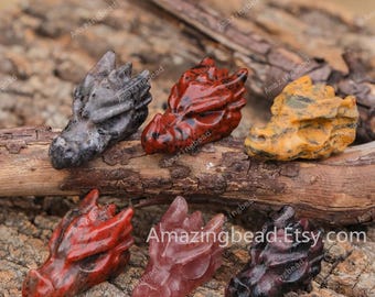 1.5 Inch 30 Kind Stone Dragon Head Statues,Hand Carved Crystal Dragon Skull Figurine Home Decor,Crystal Gemstone Animal Sculpture Gifts