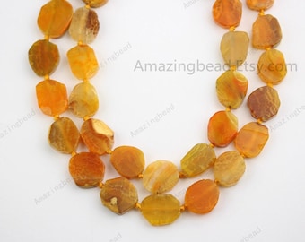 Orange Dragon Veins Agate Slab Slice Beads Strand,Middle Drilled Loose Beads Charms Jewelry Making