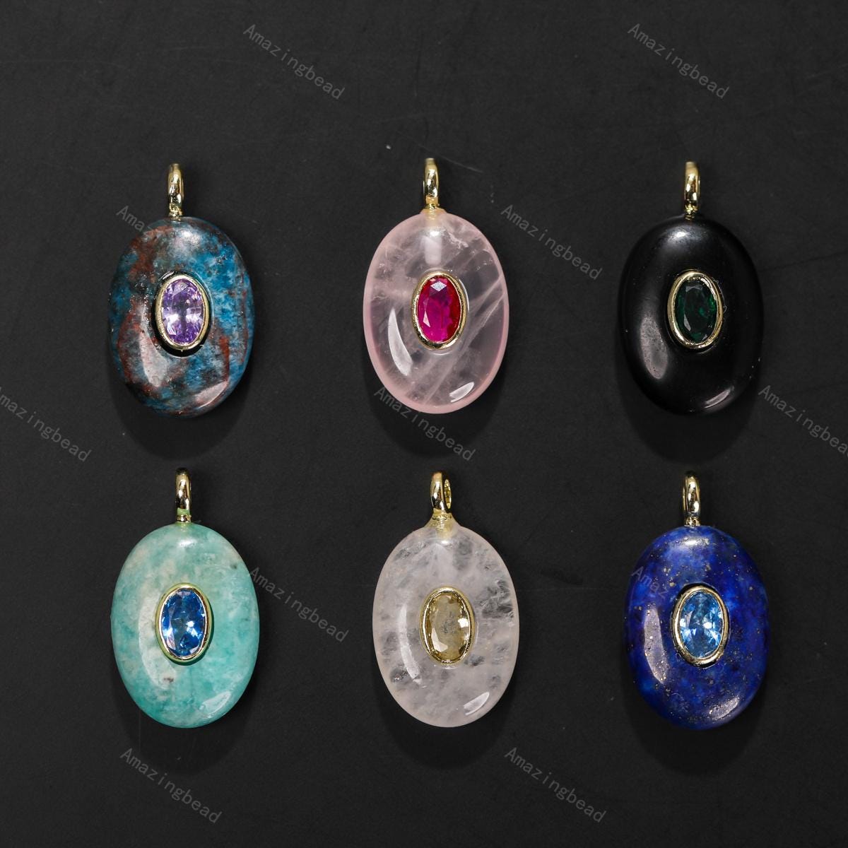 Grand Pendentif/broche Bronze Doré – Quartz Et Malachites, Bijou D’artiste Français