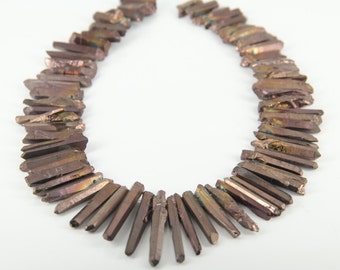 15.5 inches of strand,Rough Mystic Titanium Bronzed Quartz Crystal Cut Points Beads Pendant,Approx 70pcs