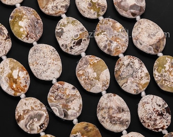 Faceted Natural Gemstone Slab Beads, Gemstone Slice beads, Ocean Jaspe Loose Beads, Healing Crystal, Oval Shape Beads For DIY Jewelry Making