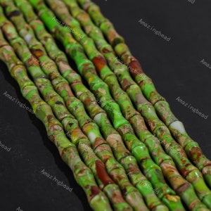 Green Imperial jasper tubular beads ,Semiprecious ,Impression Jasper Beads ,Polished Gemstone Spacer Bead for Bracelet Jewelry Making .