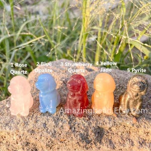 1.2 inches 11 Kind Stone Mini Crystal Dog Carvings, Micro Crystal Carving Spirit Animal - Dog Crystals