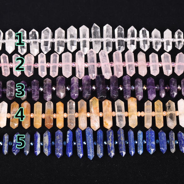Double Stick Points Pendants,Natural Stones Matted Quartz,Rose Quartz,Red Quartz,Citrine Yellow Quartz,Faceted Nugget Beads Crystal Necklace