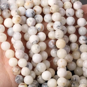 AAA white opal  natural  beads . Natural gemstone beads . White opal stone bead 6mm 8mm 10mm round bead . Bead strand 15.5”