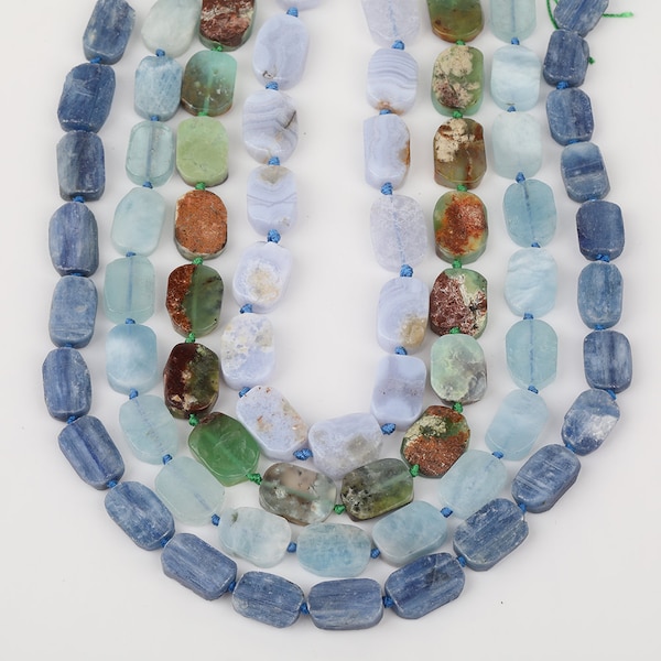 Natural Gemstones Center Drilled Slab Loose Beads Charms Pendant Necklace,Blue Kyanite,Aquamarine,Australian Jade,Blue Chalcedony Rectangle