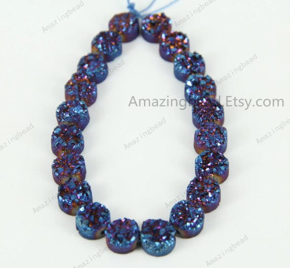 Hot Sale! 10mm&20PCS,Natural Blue Titanium Druzy Agate Geode Flat Round Beads Pendants,Raw Drusy Quartz Gems Coin Cabochons Supplies