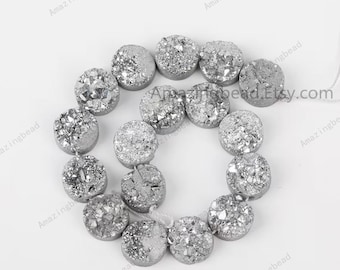 16 Stück / strang 12 mm Münze Druzy Perlen gebohrte Anhänger, natürliche Drusy Achat Edelsteine runde Perlen Cabochons für Schmuckherstellung, Großhandel Druzy