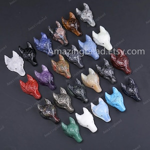 23 Kinds,Carving Wolf Gemstone Pendant,Natural Labradorite,Crystals,Pyrite,Amethyst,Lapis Lazuli,Red jasper,Obsidian Wolf Pendant Wholesale.