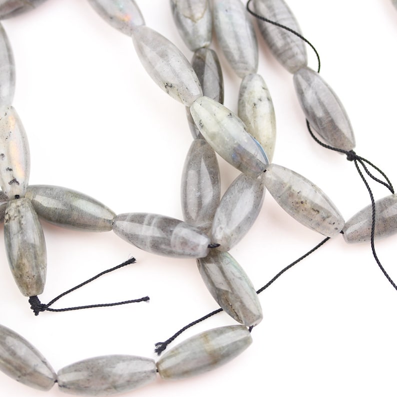 Smooth Natural Flash Labradorite Stones Beads,Middle Drilled Rice Shape Loose Beads for Earrings Pendants Making
