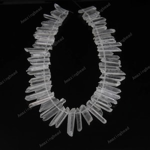 AA Grade Quality Raw Clear Crystal Quartz Point Beads,Graduated Stick Beads Clear Quartz Bulk Quartz Point Mystic Crystals Top Drilled